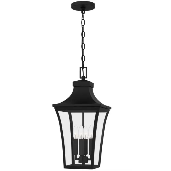 The Quentin outdoor lantern collection offers a traditional design that complements a variety of exteriors. The tapered frame is finished in a classic earth black finish. Clear glass panels allow the natural beauty of the bulb to shine through, providing a warm and inviting glow for your entryway, porch, or patio. Quentin is available in a complete collection, allowing you to create a cohesive look throughout your entire outdoor space. Choose from hanging lantern, multiple sizes of wall lantern, or post lantern head.