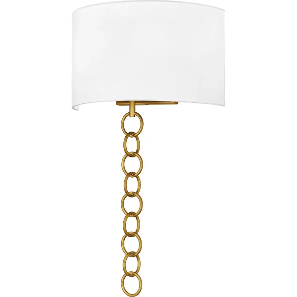 The Baynes wall sconce adds a touch of traditional elegance to any space with its refined design. Featuring a white fabric shade, this sconce provides a soft, ambient light that enhances the warmth and charm of your room. The large chain detail, available in either matte black or brushed gold, adds a striking and sophisticated accent. With its versatile styling, Baynes is ideal for illuminating hallways, living rooms, or bedrooms.