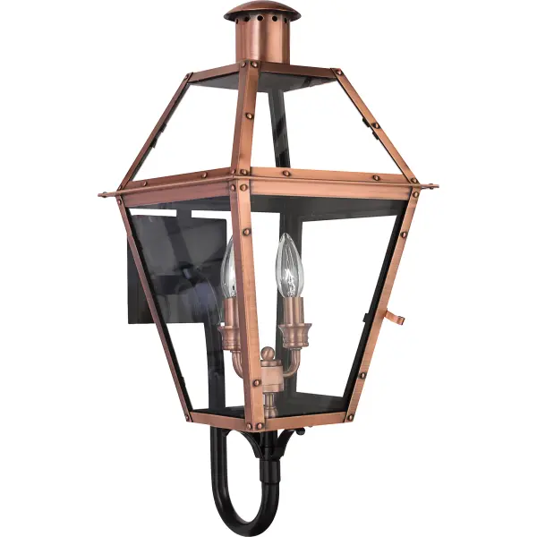From the Charleston Copper Lantern Collection  this piece gives you the historic look of gas lighting  but without the hassle of a propane feed.  It is all electric  solid copper and hand riveted  giving your home the romantic  reproduction style of antique gas lights still popular today on many of the charming homes in New Orleans and Charleston.