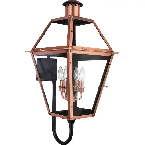 From the Charleston Copper Lantern Collection  this piece gives you the historic look of gas lighting  but without the hassle of a propane feed.  It is all electric  solid copper and hand riveted  giving your home the romantic  reproduction style of antique gas lights still popular today on many of the charming homes in New Orleans and Charleston.
