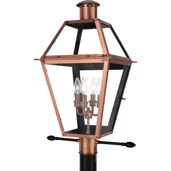From the Charleston Copper Lantern Collection  this piece gives you the historic look of gas lighting  but without the hassle of a propane feed.  It is all electric  solid copper and hand riveted  giving your home the romantic  reproduction style of antique gas lights still popular today on many of the charming homes in New Orleans and Charleston.