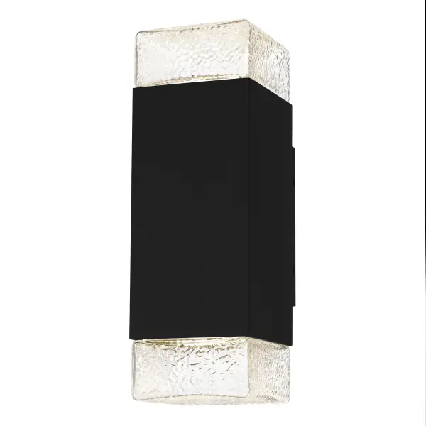 Elevate your home's exterior with the contemporary style of Saxton wall lanterns. Featuring a sleek frame finished in matte black, this lantern is complemented by clear textured glass that allows the integrated LED light source to shine brilliantly both upwards and downwards. Perfect for flanking your front door or illuminating your porch, Saxton creates a welcoming and sophisticated atmosphere.