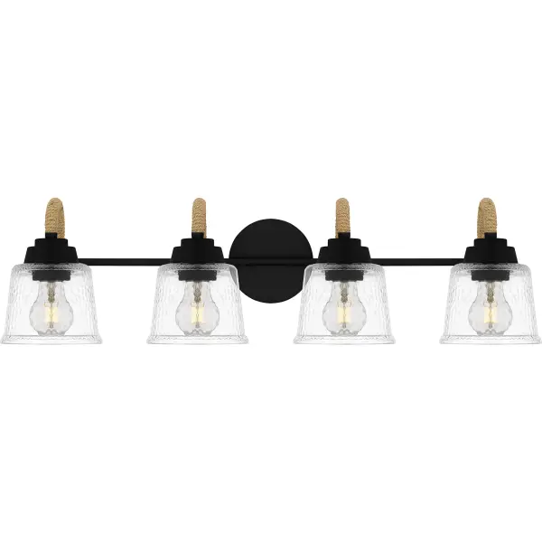 Upgrade any bathroom vanity with the addition of Seabreeze. This coastal-inspired bath light collection features clear hammered glass shades and a matte black finish. A natural looking arm takes the place of traditional metal, adding a nautical feel. Install Seabreeze with shades facing upwards or downwards, whichever best suits your unique space.