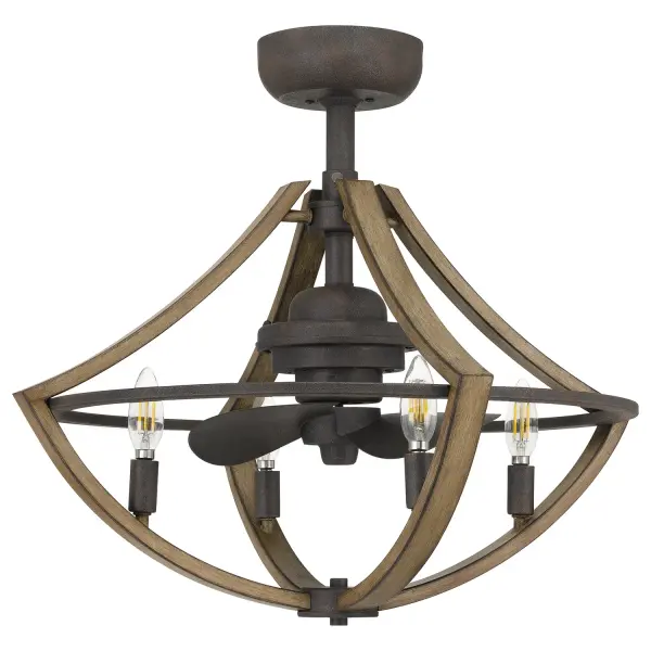 The Shire fandelier combines rustic aesthetics with practical functionality in a compact 23-inch design. Its wood-mimicking steel construction and diamond-shaped profile deliver character without overwhelming smaller spaces.