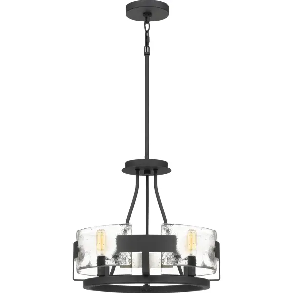 The Stratum delivers drama and depth in volumes. Thick panels of handmade glass subtly conceal the bulb, while allowing the light to pass through. A robust metal ribbon finished in royal ebony completes this artisanal look.