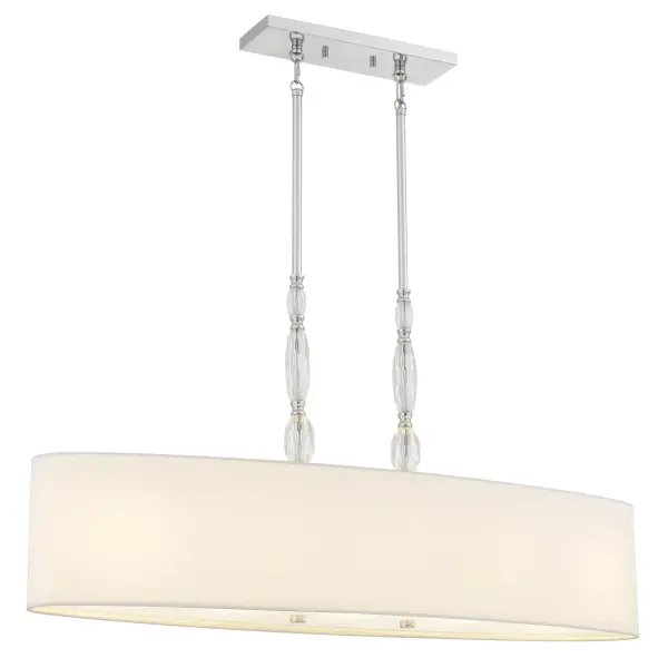 Graceful curves, gleaming polished chrome, and soft, glowing shades define the romantic charm of the Stone Collection. The classic chandelier and wall sconce feature opal etched glass, while the linear chandelier is dressed in white linen fabric for a touch of elegance. Chandeliers include a dual mounting system—choose a clean, rod-to-canopy look or opt for the chain-loop-chain for easier installation. Timeless, luminous, and versatile, Stone brings classic beauty to any space.