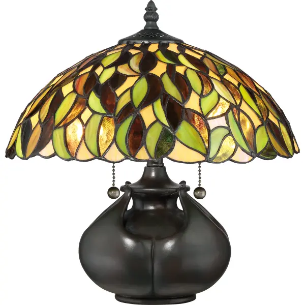 Elegant Tiffany style is a timeless staple of home decor.  The various designs are hand assembled using the copper foil technique developed by Louis Comfort Tiffany.  With an enormous variety of colors and patterns to choose from, Quoizel Tiffany's have become more popular than ever.Glass color in Tiffany lighting products vary in color.  No two pieces are identical.