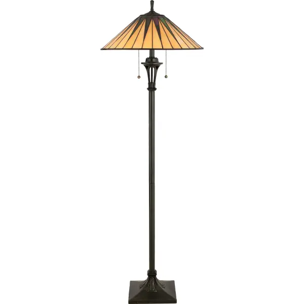 This distinctive style is a great way to bring the drama of Tiffany glass into a contemporary or modern room setting.  The hand cut  iridescent art glass is arranged to form a slender triangle pattern in shades of rich ebony and warm yellow.  Simply stunning.Glass color in Tiffany lighting products vary in color.  No two pieces are identical.