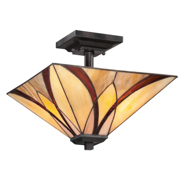 A Tiffany style shade in a classic pattern brings sophistication to the Asheville Collection.  The shade is comprised of  hand assembled Tiffany glass using the copper foil method developed by Louis Comfort Tiffany.  The Valiant Bronze finish anchors the traditional styling.Glass color in Tiffany lighting products vary in color.  No two pieces are identical.