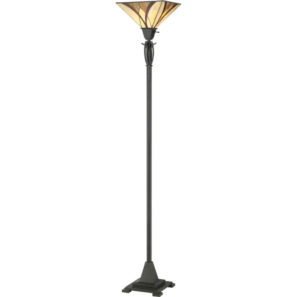 Gentle scrollwork and Tiffany style in a classic pattern brings sophistication to the Asheville Collection.  The Tiffany glass is hand assembled using the copper foil method developed by Louis Comfort Tiffany.  The Valiant Bronze finish anchors the traditional styling.Glass color in Tiffany lighting products vary in color.  No two pieces are identical.