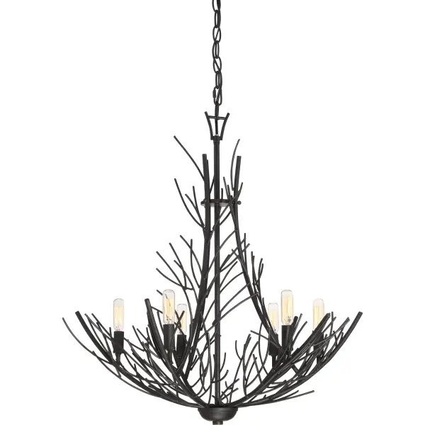 The Thornhill Chandeliers bring the form of nature to lighting.  The forest-like branches of the fixture are finished in a stark Marcado Black that enhances the silhouette of the framework.  The vintage-style bulbs elevate the overall design.