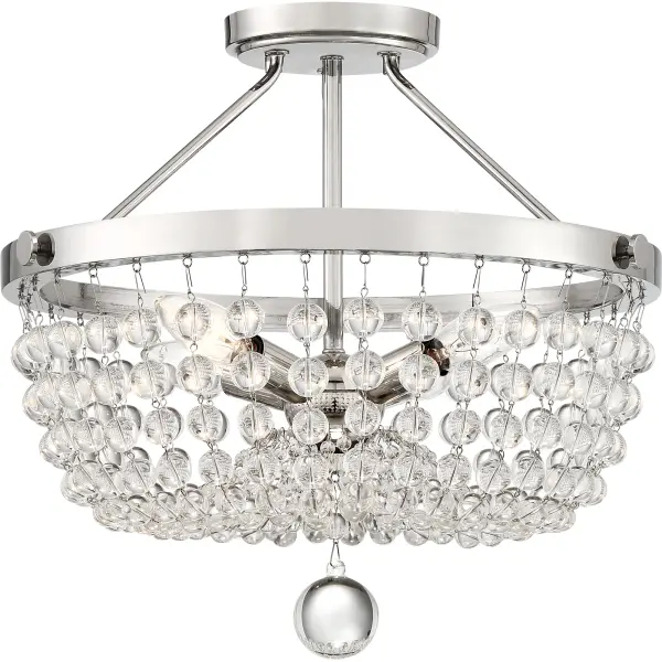 The Teresa is a lovely combination of elegant styling and classic design. Strands of glass beads create a traditional bowl silhouette, culminating in an oversized crystal ball. Simple fittings and a polished nickel finish add to this collection's versatility.