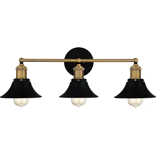 Anglophiles will love the Trafalgar bath light, bringing the London look to a primary or guest bath. Pairing bold matte black with warm, brass-tone elements, this light features a shapely shade and slightly exposed bulbs. The shade’s white interior is a clever design detail that helps maximize light.