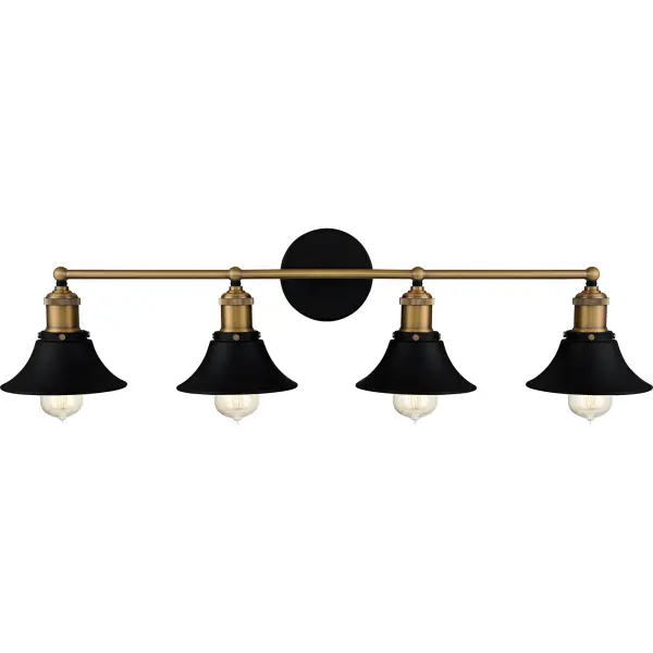 Anglophiles will love the Trafalgar bath light, bringing the London look to a primary or guest bath. Pairing bold matte black with warm, brass-tone elements, this light features a shapely shade and slightly exposed bulbs. The shade’s white interior is a clever design detail that helps maximize light.