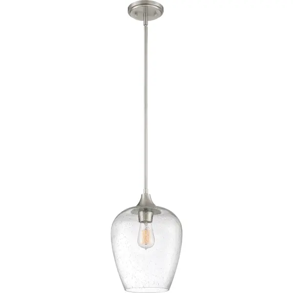 Contemporary fittings and attention to detail are the secrets to the Towne's success. Tapered shades in clear seedy glass pair effortlessly with the body's brushed nickel finish. Layered arms extend beyond the candle supports, contributing to the contemporary appeal, and delicate rivet details create a perfectly polished look.