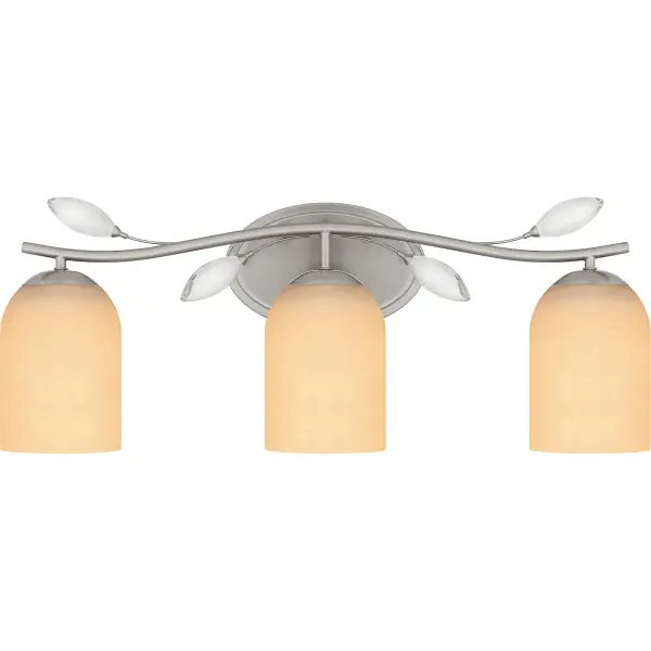 Add a pretty, feminine touch to any bathroom or powder room vanity with Ulysees. The sleek silhouette is adorned with delicate white leaves, adding a modern elegance to the classic bath light design. Choose from a variety of sizing options, available in a timeless brushed nickel finish.