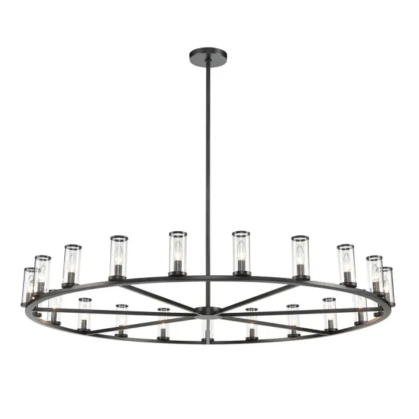 Evoking the elegance of antique candle-holders, Revolve has clear glass tubes accented with metal rings, gathered around a striking chandelier body. Available in multiple finishes, also available as a series of coordinating vanity and wall sconces. Collection: Revolve Sub-Brand: ALORA Finish: Clear Glass/Urban Bronze Glass: Clear Glass Width: 60.38" Height: 6.63" Length: 60.38" Weight: 65.40 lb Wire: 144" Rod: 46" (3x12" + 1x6" + 1x4") Canopy: D6.75" x H0.875" Number of Bulbs: 21 Maximum Wattage: 60.00 W Bulb Type: Candelabra Bulb Base: E12 Candelabra Light Source: Incandescent Voltage: 120.00 V Material: Steel + Glass Country of Origin: China Safety Listing: UL Safety Rating: Dry Manufacturer Warranty: 1 Year Spec Sheet Instructions