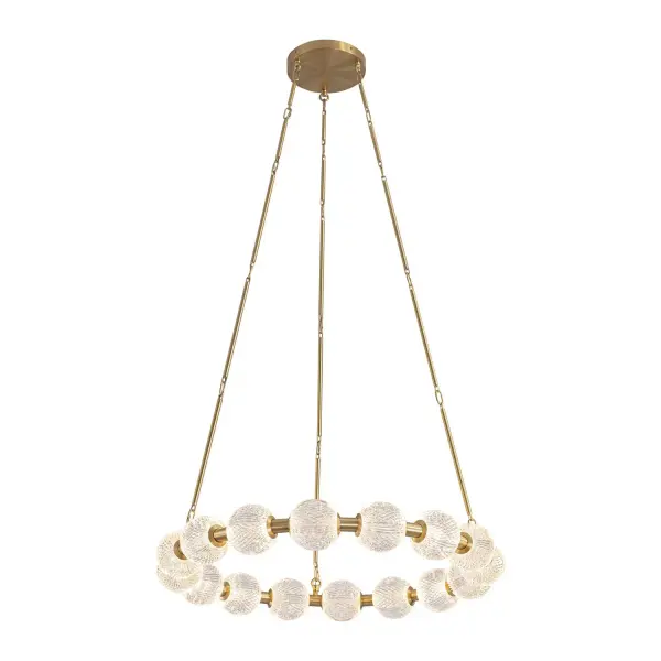 Like a gorgeously beaded garment, the Marni collection add luxury and interest to any design. Meticulously cut spherical shades create glittering beams of illumination throughout each design. Available in Polished Nickel and Natural Brass accompaniments. Collection: Marni Finish: Natural Brass Glass: Clear Carved Acrylic Width: 32.38" Height: 4.38" Length: 32.38" Wire: 144" Clear Rod: 46" (9x12" + 3x6" + 3x4") Canopy: D8.75" x H1.875" Maximum Wattage: 85.00 W Bulb Type: LED Light Source: LED Light Output: 5200.00 lm Delivered Lumens: 4680.00 lm Color Temperature: 3000 K CRI: 90 Rated Average Life: 50,000 Voltage: 120.00 V Material: Aluminum + Steel Country of Origin: China Safety Listing: ETL Safety Rating: Dry LED Spec Sheet Instructions