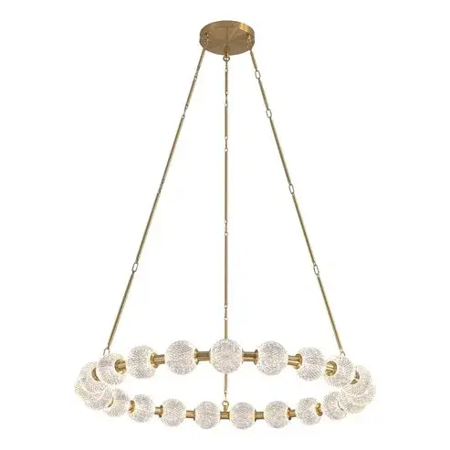 Like a gorgeously beaded garment, the Marni collection add luxury and interest to any design. Meticulously cut spherical shades create glittering beams of illumination throughout each design. Available in Polished Nickel and Natural Brass accompaniments. Collection: Marni Finish: Natural Brass Glass: Clear Carved Acrylic Width: 41.38" Height: 4.38" Length: 41.38" Wire: 52" Clear Rod: 46" (9x12" + 3x6" + 3x4") Canopy: D8.75" x H1.875" Maximum Wattage: 105.00 W Bulb Type: LED Light Source: LED Light Output: 6440.00 lm Delivered Lumens: 5795.00 lm Color Temperature: 3000 K CRI: 90 Rated Average Life: 50,000 Voltage: 120.00 V Material: Aluminum + Steel Country of Origin: China Safety Listing: ETL Safety Rating: Dry LED Spec Sheet Instructions
