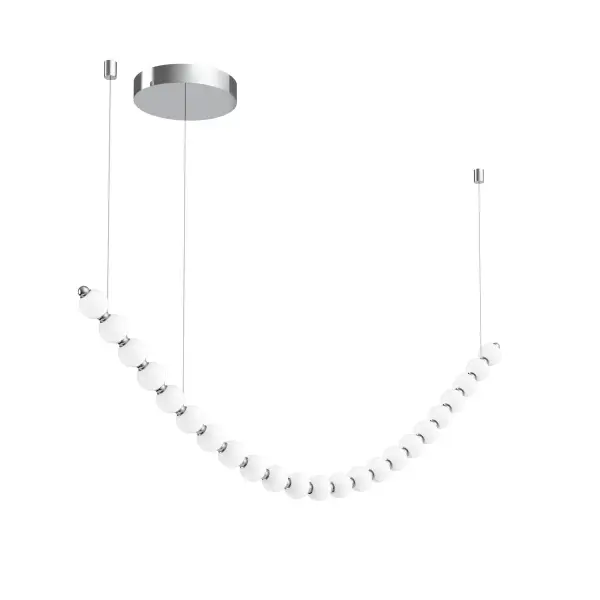 Inspired by the luxe pearls discovered by the sea, the Akoya collection is an instant classic. With unlimited amounts of configurations, this collection is perfect for any space in need of an awe-inspiring statement piece. Beads of illumination twirl in any way you prefer on a subtle frosted polished chrome frame. It will be the jewelry of any space. Collection: Akoya Designer: Ryan Pauly Sub-Brand: ALORA Finish: Chrome Glass: Frosted PC Diffuser Width: 3.25" Height: 3.25" Length: 79.00" Weight: 14.70 lb Wire: 144" Clear SVT Canopy: D9.875" x H2" Maximum Wattage: 70.00 W Bulb Type: LED Bulb Base: DC LED Light Source: LED Light Output: 5950.00 lm Delivered Lumens: 2625.00 lm Color Temperature: 3000 K CRI: 90 Rated Average Life: 50,000 Voltage: 120.00 V Material: Steel + PC Country of Origin: China Safety Listing: ETL Safety Rating: Dry LED Manufacturer Warranty: 5 Years Spec Sheet Instructions
