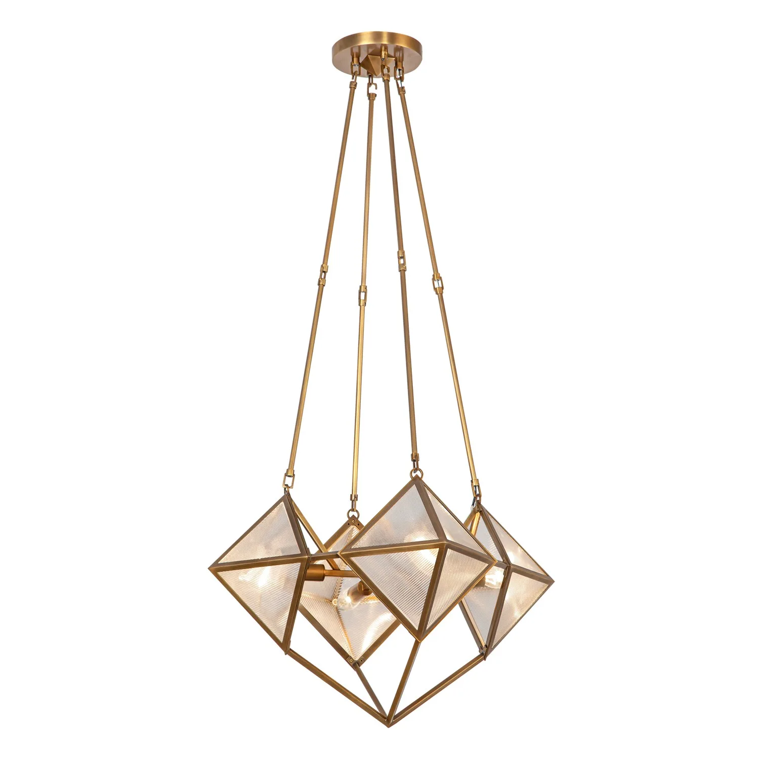 Cairo Four Light Chandelier in Ribbed Glass/Vintage Brass