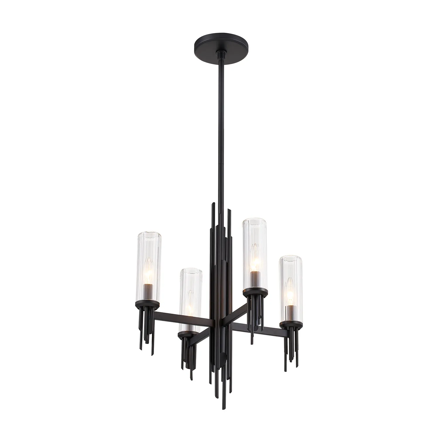 Torres Four Light Chandelier in Clear Ribbed Glass/Matte Black