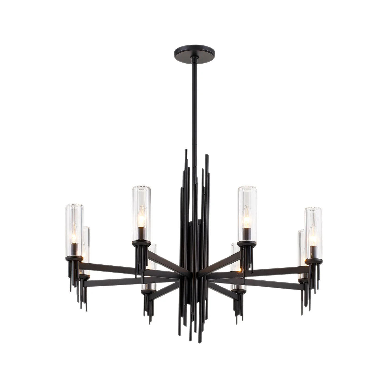 Torres Eight Light Chandelier in Clear Ribbed Glass/Matte Black