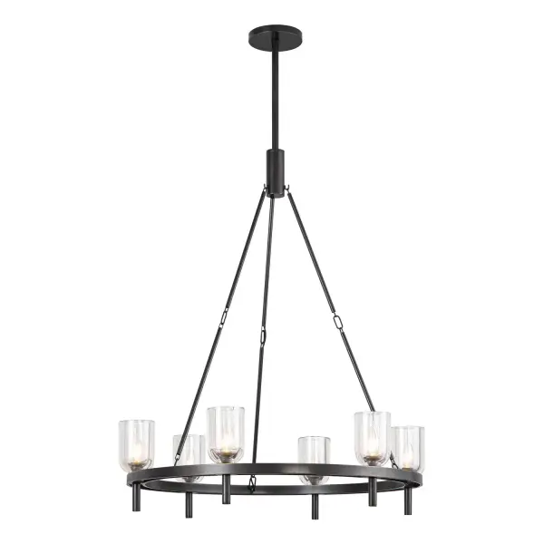 The Lucian collection is inspired by the classic shapes of antique lighting, made modern. Modern touches can be seen in the organically curved backplates and custom designed stems that create the stunning look of the Lucian. Completed with either clear glass or alabaster bowl shades, this collection defines classic elegance. Alabaster boasts distinct variations in both its veining and tone, a unique characteristic of a timeless natural material. No two pieces will look the exact same. Collection: Lucian Designer: Elisa Carlucci Finish: Urban Bronze/Clear Crystal Glass: Clear Crystal Crystal: Clear Crystal Width: 31.50" Height: 38.38" Length: 31.50" Wire: 144" Rod: 46" (3x12" + 1x6" + 1x4") Canopy: D7.125" x H1" Number of Bulbs: 6 Maximum Wattage: 60.00 W Bulb Type: Candelabra Bulb Base: E12 Candelabra Voltage: 120.00 V Material: Steel + Crystal Country of Origin: China Safety Listing: UL Safety Rating: Dry Manufacturer Warranty: 1 Year Spec Sheet Instructions