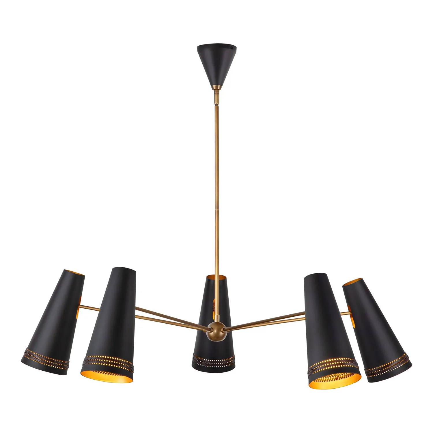 Brickell Five Light Chandelier in Matte Black/Hazelnut Leather