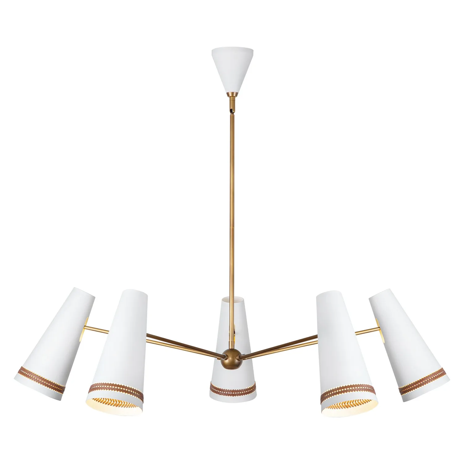 Brickell Five Light Chandelier in Matte White/Hazelnut Leather