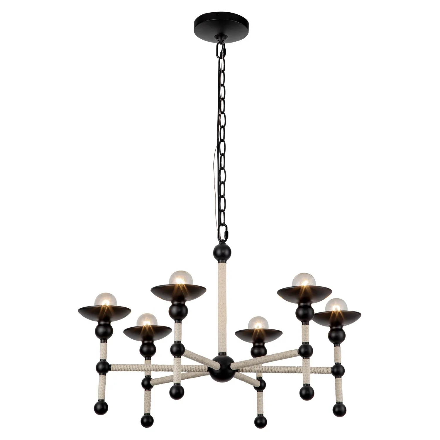 Nadine Six Light Chandelier in Matte Black/Cotton