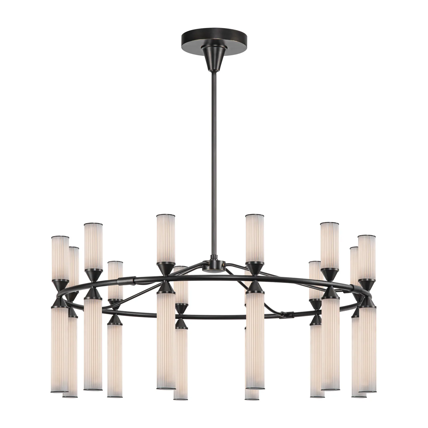 Edwin LED Chandelier in Urban Bronze/Frosted Ribbed Glass
