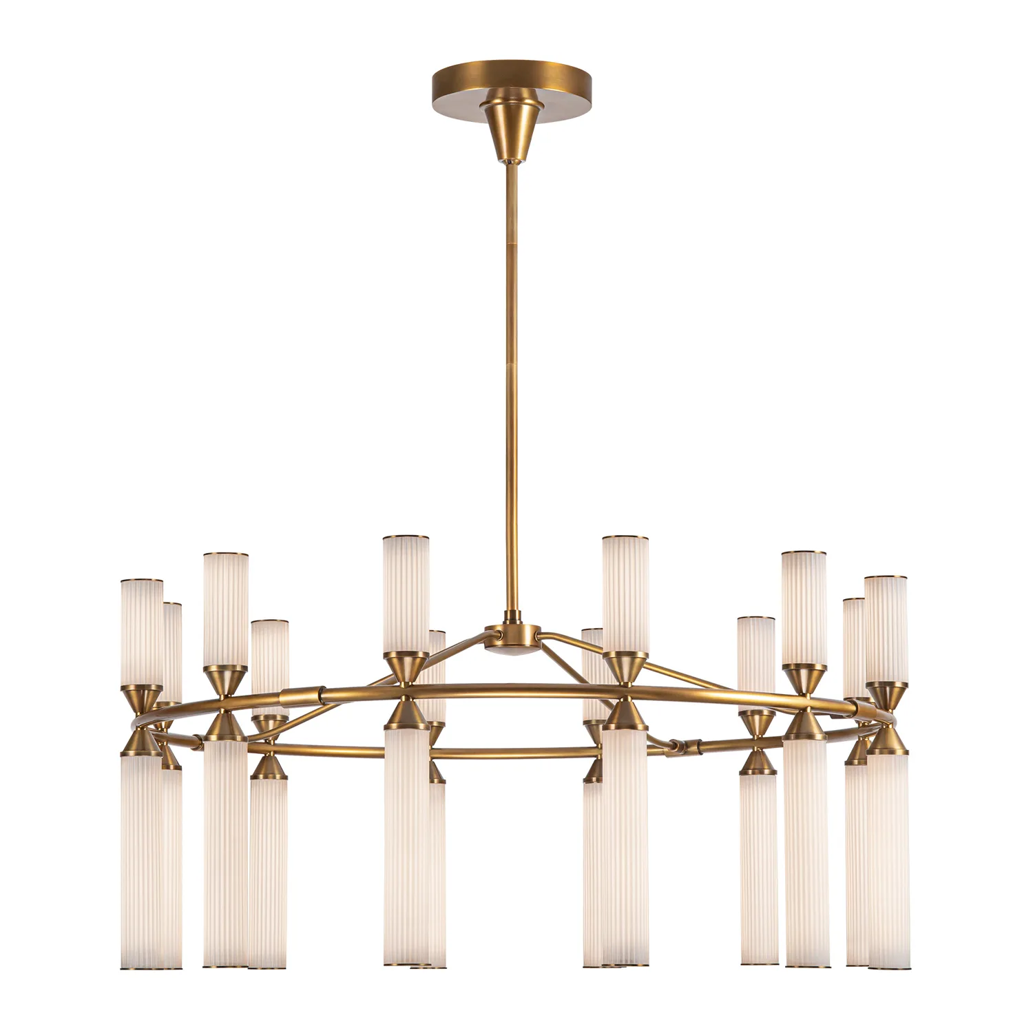 Edwin LED Chandelier in Vintage Brass/Frosted Ribbed Glass