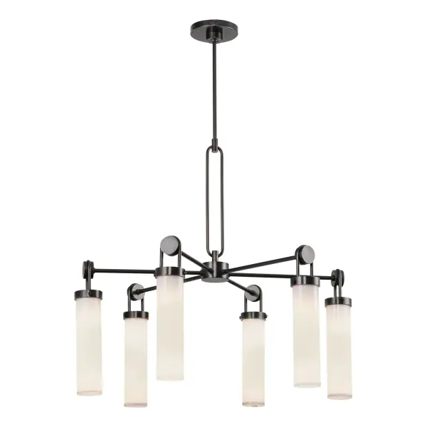 Industrial hardware dances with soft opal glass in the Wynwood collection. Inspired by vintage machinery components, the Wynwood makes vintage look brand new again. Meticulous details such as the metal loops on each piece speak to the uniqueness this collection brings. The Wynwood is sure to bring classic warmth to any space. Collection: Wynwood Designer: Alan Pepin Finish: Urban Bronze/Glossy Opal Glass: Glossy Opal Glass Width: 32.13" Height: 29.63" Length: 32.13" Wire: 144" Rod: 46" (3x12" + 1x6" + 1x4") Canopy: D6" x H1.625" Number of Bulbs: 6 Maximum Wattage: 60.00 W Bulb Type: T Bulb Base: E26 Voltage: 120.00 V Material: Steel + Glass Country of Origin: China Safety Listing: UL Safety Rating: Dry Manufacturer Warranty: 1 Year Spec Sheet Instructions