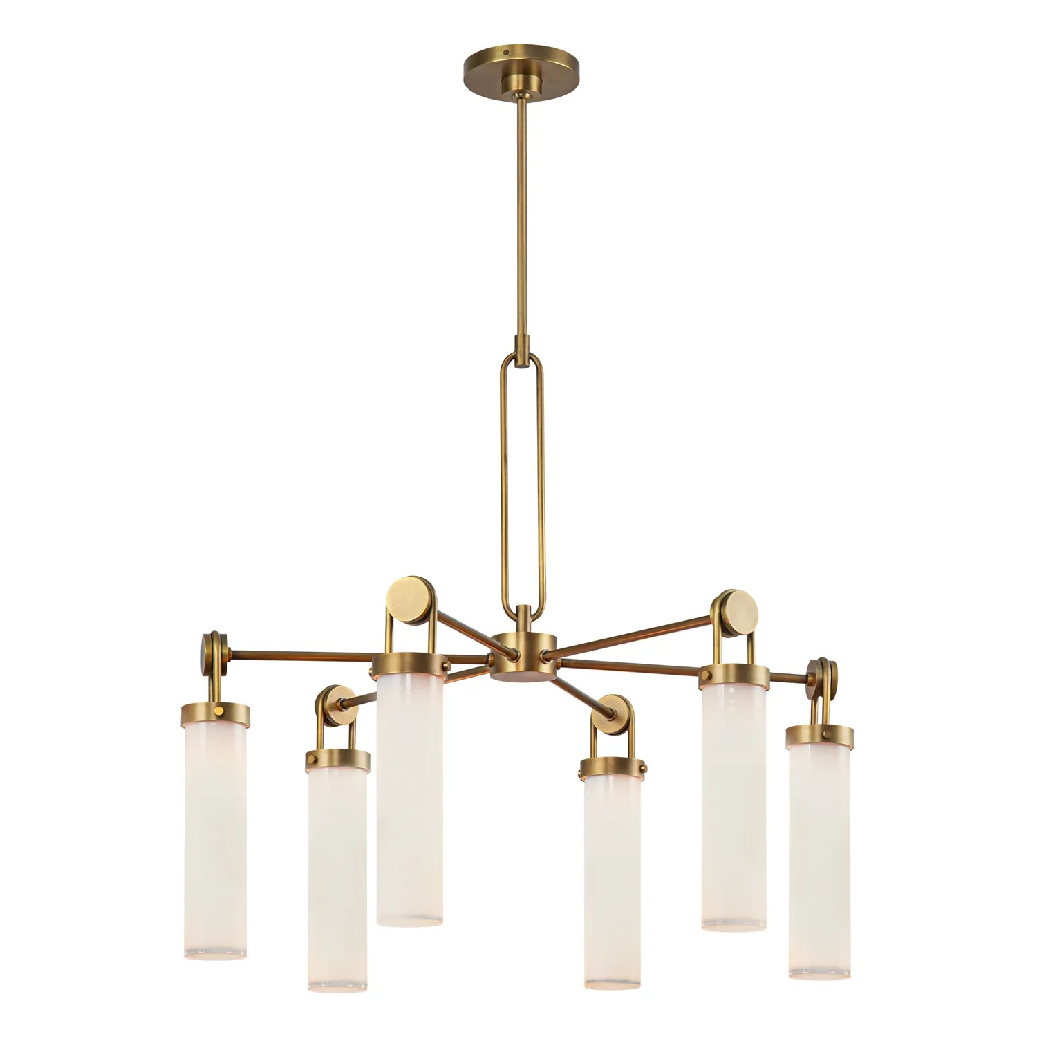 Wynwood Six Light Chandelier in Vintage Brass/Glossy Opal