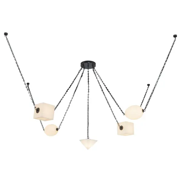 Inspired by salt, the mineral that shaped civilizations and sustained life, this collection celebrates the elemental beauty of the earth's raw materials. Natural alabaster stone and uniquely molded mineral glass diffuse light with a soft, textural glow, reminiscent of beach glass and the dust of the sea. Sculptural forms in triangles, ovals, and squares are framed by patina brass or urban bronze, grounding the ethereal with structure and strength. Each fixture, whether suspended, wall-mounted, or standing, links together in a quiet constellation of light, echoing the ancient web of trade and connection salt once forged across the world. From the Roman salarium to sacred offerings shared at the table, salt has bound humanity in ritual, preservation, and communion. This collection honors that enduring connection, transforming light and matter into symbols of gathering, memory, and the timeless beauty found in the simplest grain. Collection: Mineral Designer: Jason Koharik Finish: Urban Bronze/Alabaster Width: 10.00" Height: 11.00" Weight: 66.14 lb Wire: 144" Black Braided Canopy: D10" x H1.625" Maximum Wattage: 75.00 W Light Source: LED Light Output: 6250.00 lm Delivered Lumens: 1800.00 lm Color Temperature: 2700 K CRI: 90 Rated Average Life: 50,000 Voltage: 120.00 V Material: Brass + Alabaster Country of Origin: China Safety Listing: ETL Safety Rating: Dry Title 24 LED Spec Sheet Instructions