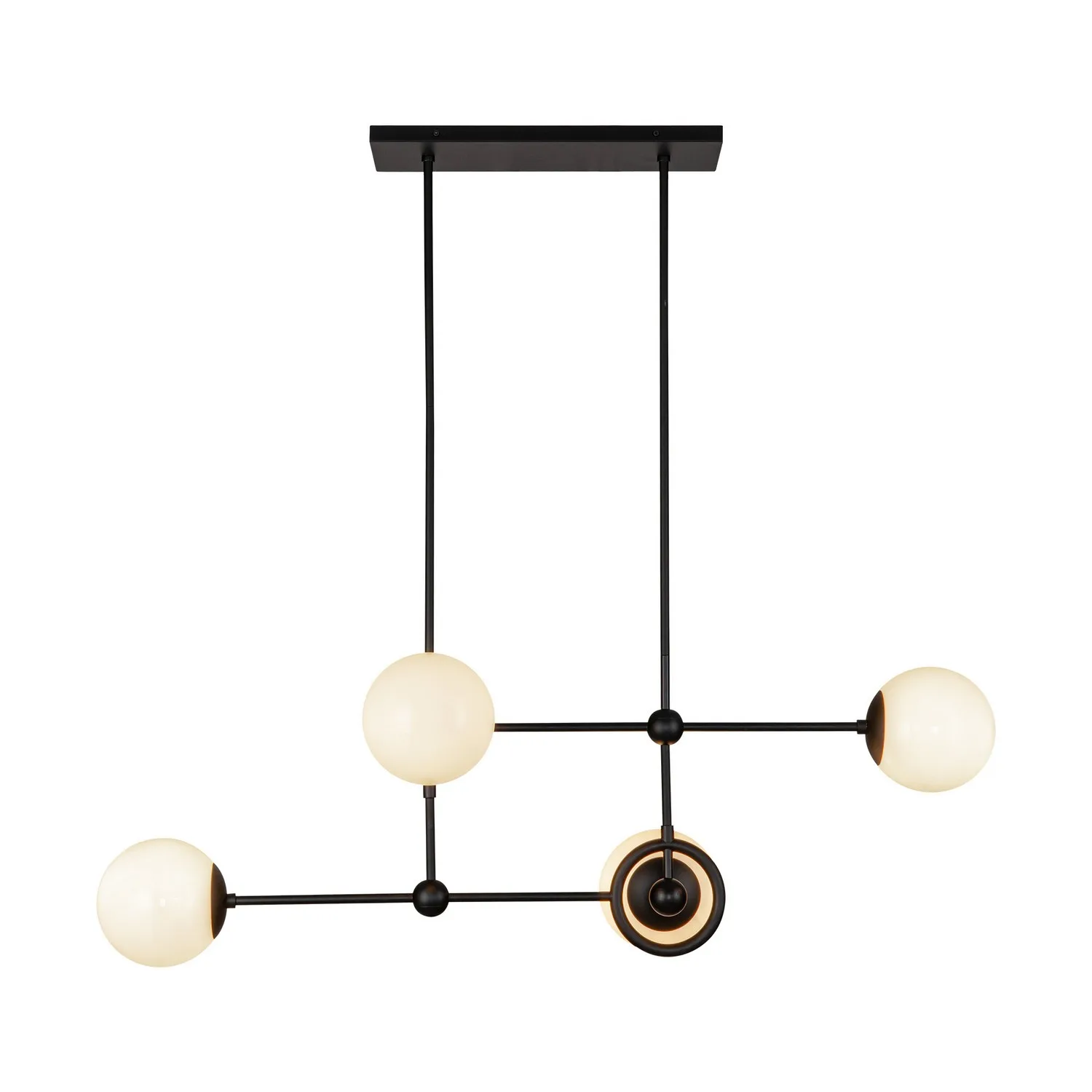 Fiore Four Light Chandelier in Matte Black/Glossy Opal Glass