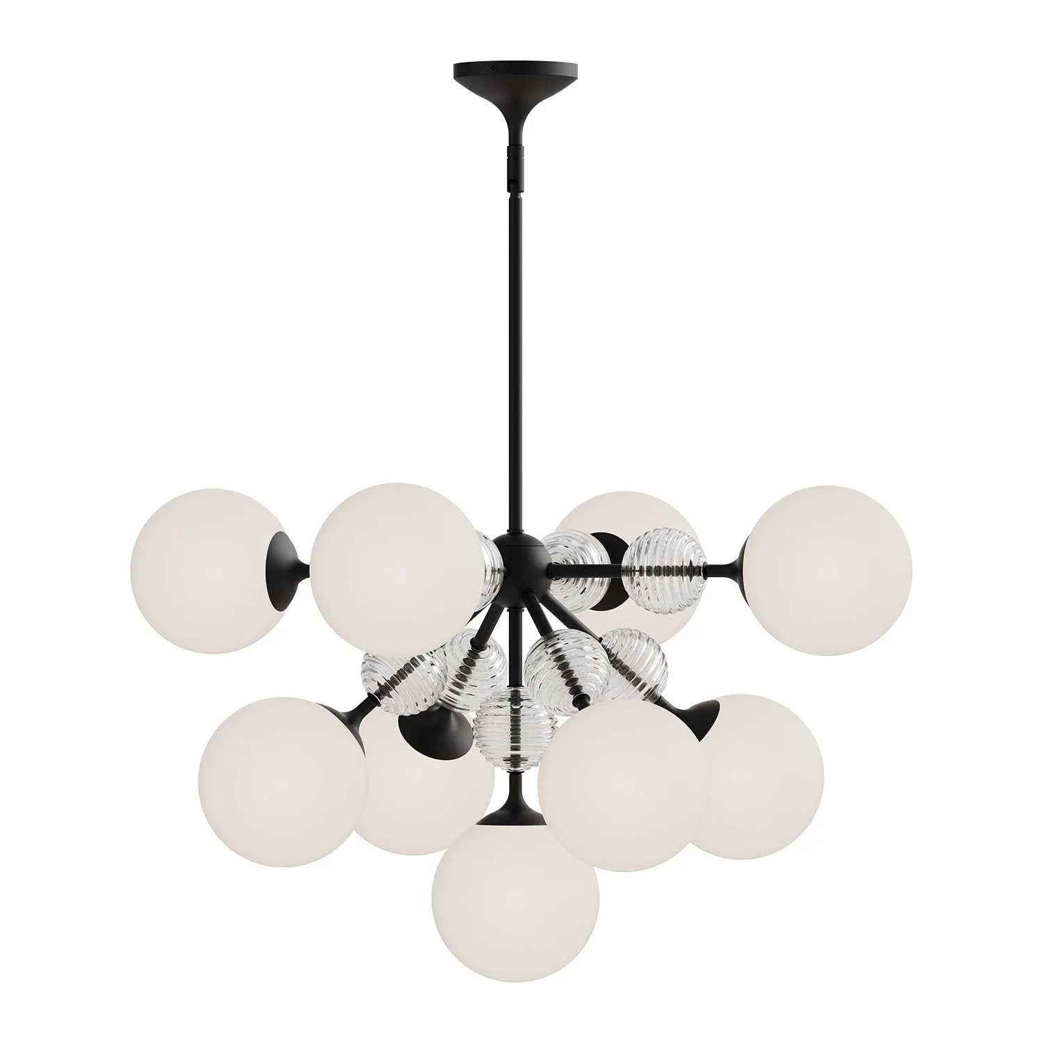 Celia Nine Light Chandelier in Matte Black/Opal Glass