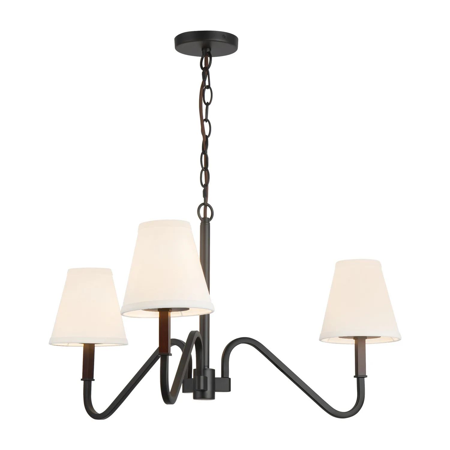 Sloan Three Light Chandelier in Matte Black/White Linen