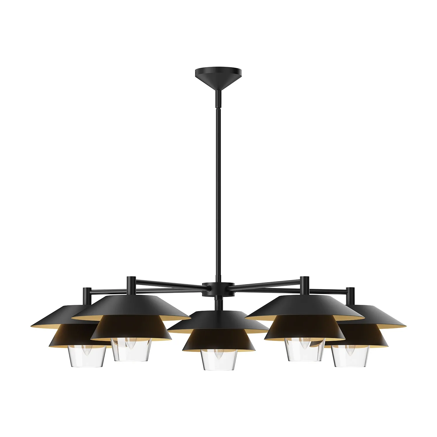Tetsu Five Light Chandelier in Matte Black/Clear Glass