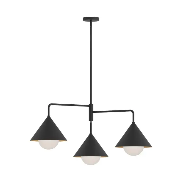 Inspired by Japanese design, the Remy Collection adds flair to simplistic design. With strong, triangular shades and details that make each piece unique, this collection stands out. Both Matte Black and Matte White finishes feature a pop of gold on the interior shade for added style. Also available in Brushed Gold Collection: Remy Designer: Alan Pepin Finish: Matte Black/Opal Glass Glass: Matte Opal Glass Width: 38.00" Height: 17.13" Length: 38.00" Rod: 46" (3x12" + 1x6" + 1x4") Canopy: D4.75" x H2.875" Number of Bulbs: 3 Maximum Wattage: 60.00 W Bulb Type: A15 Bulb Base: E26 Voltage: 120.00 V Material: Steel + Glass Country of Origin: China Safety Listing: UL Safety Rating: Dry Manufacturer Warranty: 1 Year Spec Sheet Instructions