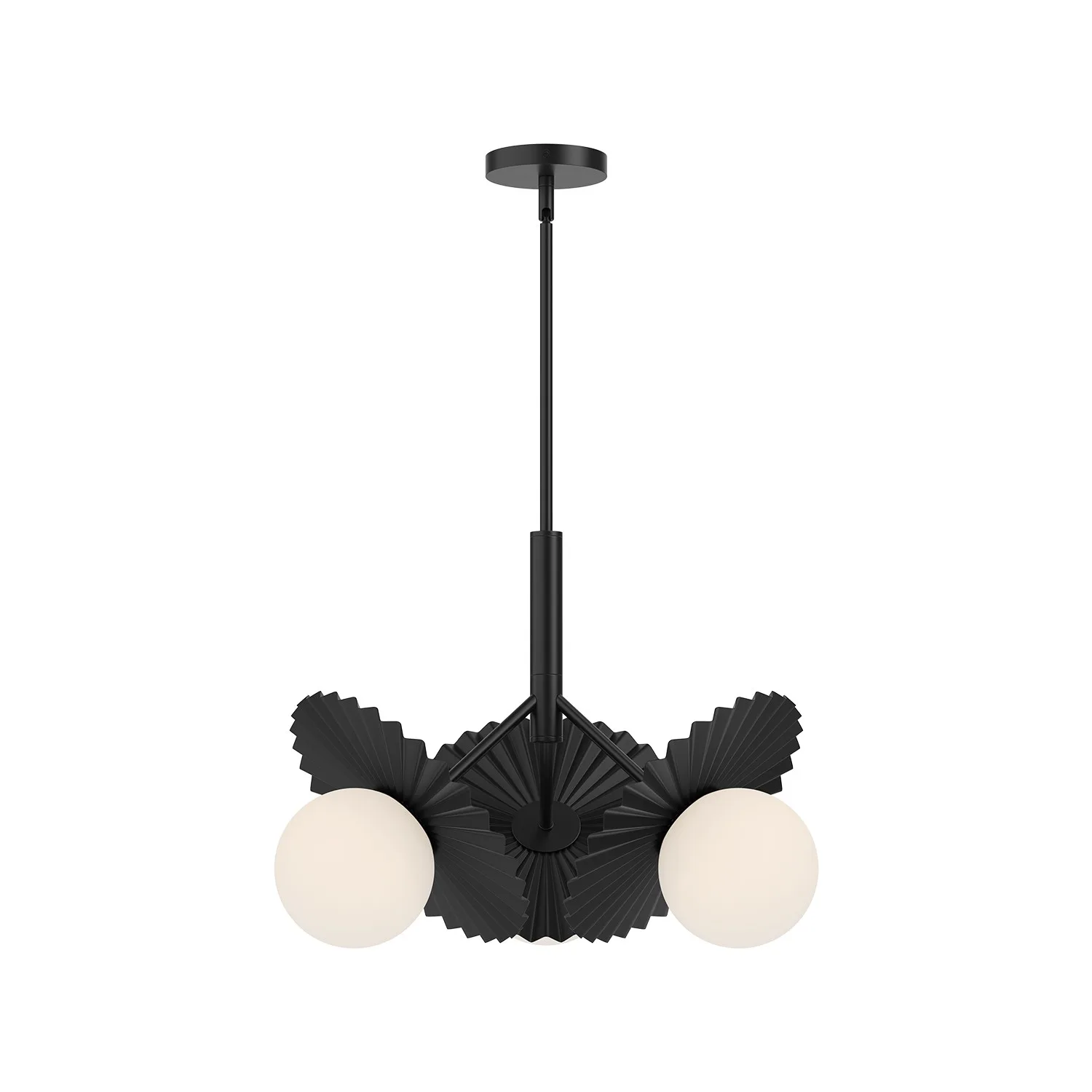 Plume Three Light Chandelier in Matte Black/Opal Glass