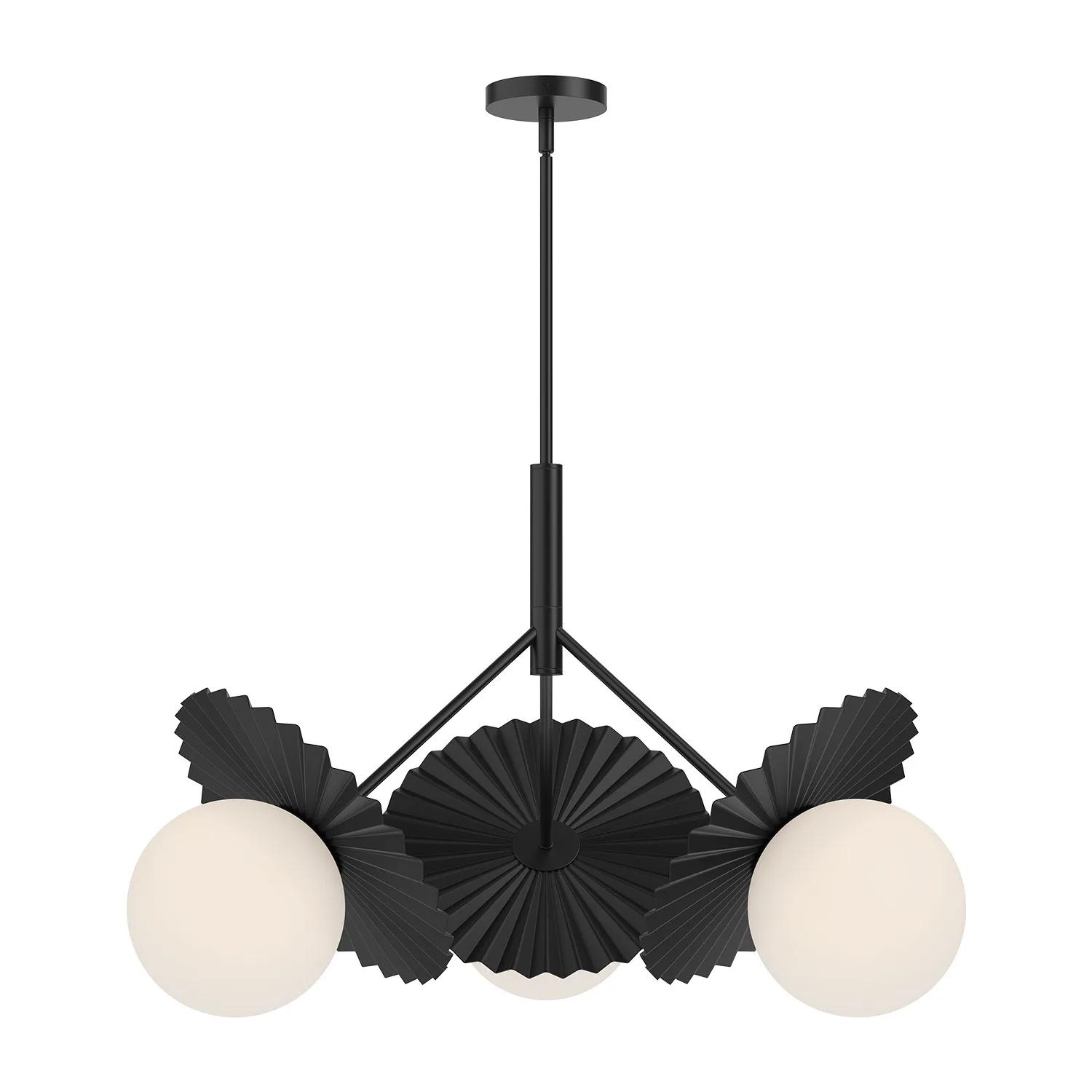 Plume Three Light Chandelier in Matte Black/Opal Glass