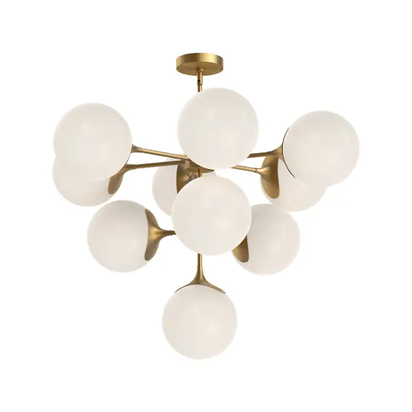 As the name suggests, the Nouveau collection takes cues from the chic era of Paris in the 1920s and '30s. This collection features Art Nouveau sensibilities throughout, from the curved metal detailing to the vintage-inspired structure. Change the mood of this collection to fit your style with two luxe finish and glass options. Collection: Nouveau Designer: Ryan Pauly Finish: Aged Gold/Opal Matte Glass Glass: Matte Opal Glass Width: 34.88" Height: 25.13" Length: 34.88" Weight: 24.69 lb Wire: 60" Rod: 46" (3x12" + 1x6" + 1x4") Canopy: D5.125" x H1" Number of Bulbs: 10 Maximum Wattage: 40.00 W Bulb Type: A19 Bulb Base: E26 Voltage: 120.00 V Material: Steel + Glass Country of Origin: China Safety Listing: UL Safety Rating: Dry Manufacturer Warranty: 1 Year Spec Sheet Instructions
