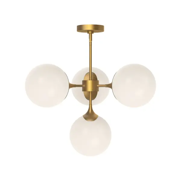 As the name suggests, the Nouveau collection takes cues from the chic era of Paris in the 1920s and '30s. This collection features Art Nouveau sensibilities throughout, from the curved metal detailing to the vintage-inspired structure. Change the mood of this collection to fit your style with two luxe finish and glass options. Collection: Nouveau Designer: Ryan Pauly Finish: Aged Gold/Opal Matte Glass Glass: Matte Opal Glass Width: 26.00" Height: 17.13" Length: 26.00" Weight: 9.92 lb Wire: 60" Rod: 46" (3x12" + 1x6" + 1x4") Canopy: D5.125" x H1" Number of Bulbs: 4 Maximum Wattage: 40.00 W Bulb Type: A19 Bulb Base: E26 Voltage: 120.00 V Material: Steel + Glass Country of Origin: China Safety Listing: UL Safety Rating: Dry Manufacturer Warranty: 1 Year Spec Sheet Instructions