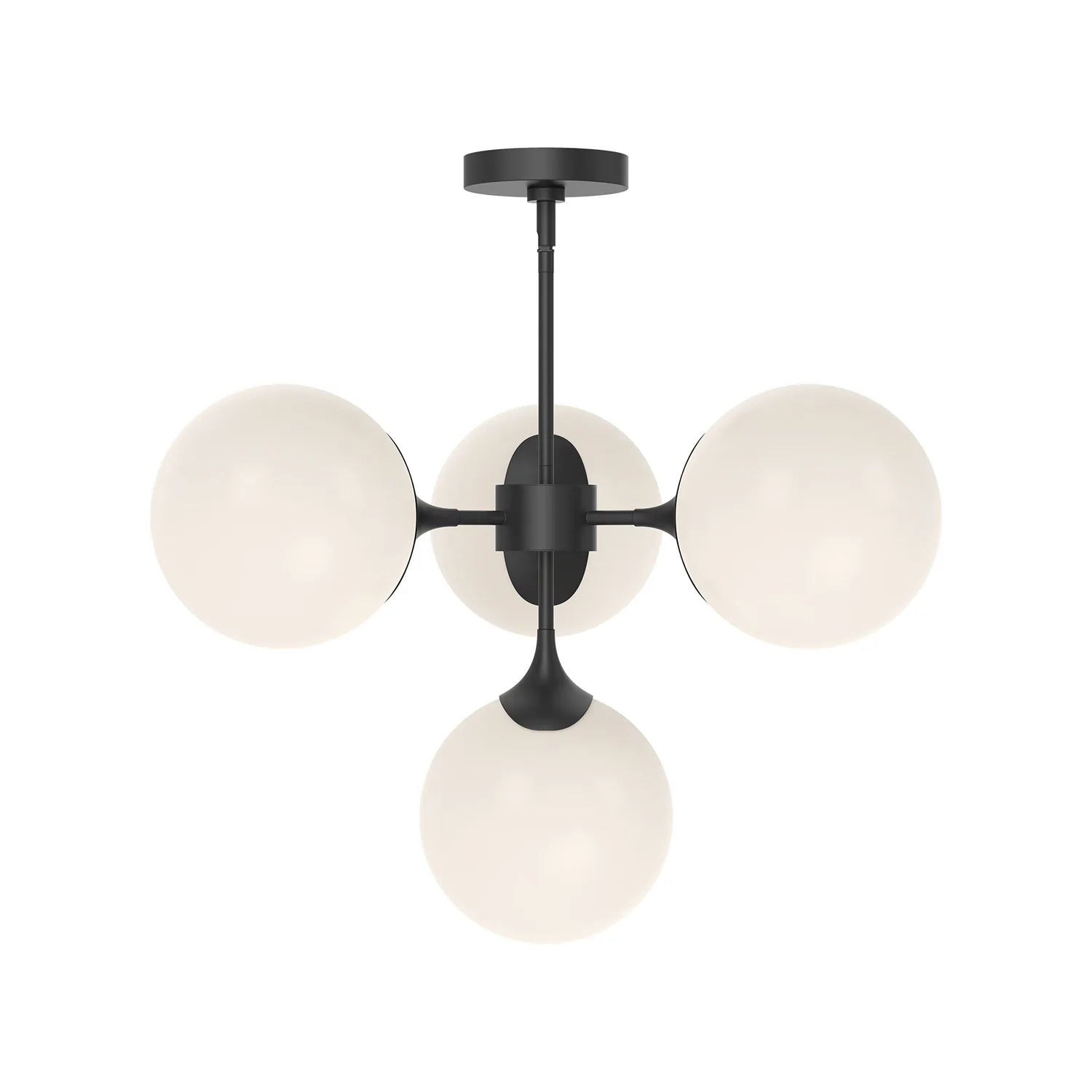 Nouveau Four Light Chandelier in Matte Black/Opal Matte Glass