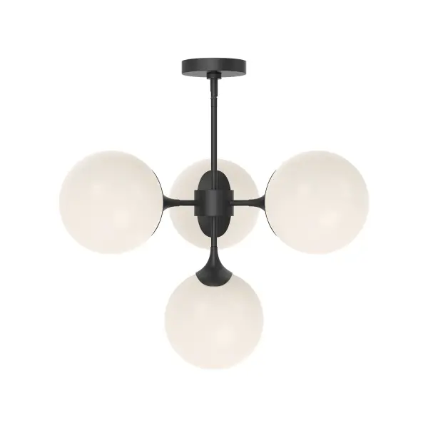 As the name suggests, the Nouveau collection takes cues from the chic era of Paris in the 1920s and '30s. This collection features Art Nouveau sensibilities throughout, from the curved metal detailing to the vintage-inspired structure. Change the mood of this collection to fit your style with two luxe finish and glass options. Collection: Nouveau Designer: Ryan Pauly Finish: Matte Black/Opal Matte Glass Glass: Matte Opal Glass Width: 26.00" Height: 17.13" Length: 26.00" Weight: 9.92 lb Wire: 60" Rod: 46" (3x12" + 1x6" + 1x4") Canopy: D5.125" x H1" Number of Bulbs: 4 Maximum Wattage: 40.00 W Bulb Type: A19 Bulb Base: E26 Voltage: 120.00 V Material: Steel + Glass Country of Origin: China Safety Listing: UL Safety Rating: Dry Manufacturer Warranty: 1 Year Spec Sheet Instructions