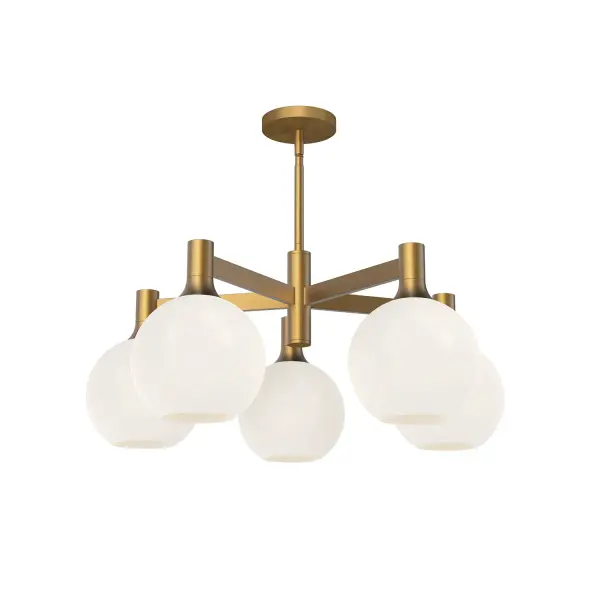 The Castilla collection has a classic chic style that is guaranteed to match the mood of your design. With two stunning metallic finishes and two glass options, this collection has endless design possibilities from fresh farmhouse to eclectic. Collection: Castilla Designer: Ryan Pauly Finish: Aged Gold/Opal Matte Glass Glass: Matte Opal Glass Width: 29.50" Height: 12.63" Length: 29.50" Weight: 13.88 lb Wire: 60" Rod: 46" (3x12" + 1x6" + 1x4") Canopy: D5.125" x H0.875" Number of Bulbs: 5 Maximum Wattage: 60.00 W Bulb Type: A19 Bulb Base: E26 Voltage: 120.00 V Material: Steel + Glass Country of Origin: China Safety Listing: UL Safety Rating: Dry Manufacturer Warranty: 1 Year Spec Sheet Instructions