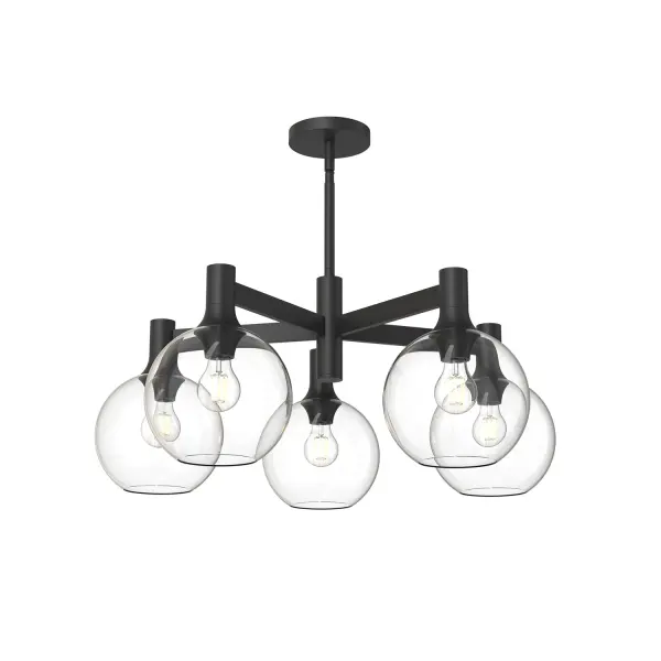The Castilla collection has a classic chic style that is guaranteed to match the mood of your design. With two stunning metallic finishes and two glass options, this collection has endless design possibilities from fresh farmhouse to eclectic. Collection: Castilla Designer: Ryan Pauly Finish: Clear Glass/Matte Black Glass: Clear Glass Width: 29.50" Height: 12.63" Length: 29.50" Weight: 13.88 lb Wire: 60" Rod: 46" (3x12" + 1x6" + 1x4") Canopy: D5.125" x H0.875" Number of Bulbs: 5 Maximum Wattage: 60.00 W Bulb Type: A19 Bulb Base: E26 Voltage: 120.00 V Material: Steel + Glass Country of Origin: China Safety Listing: UL Safety Rating: Dry Manufacturer Warranty: 1 Year Spec Sheet Instructions
