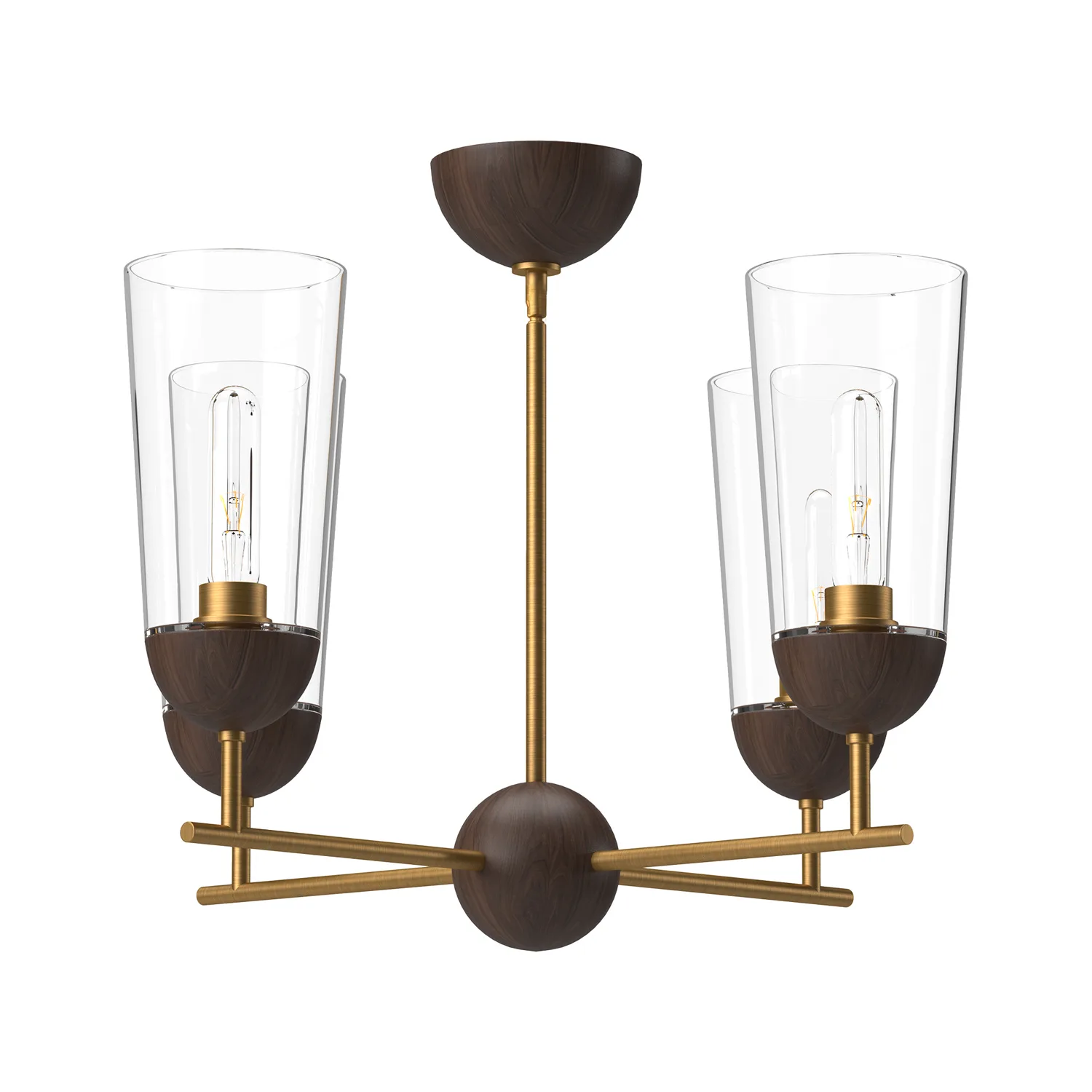 Emil Four Light Chandelier in Aged Gold/Walnut